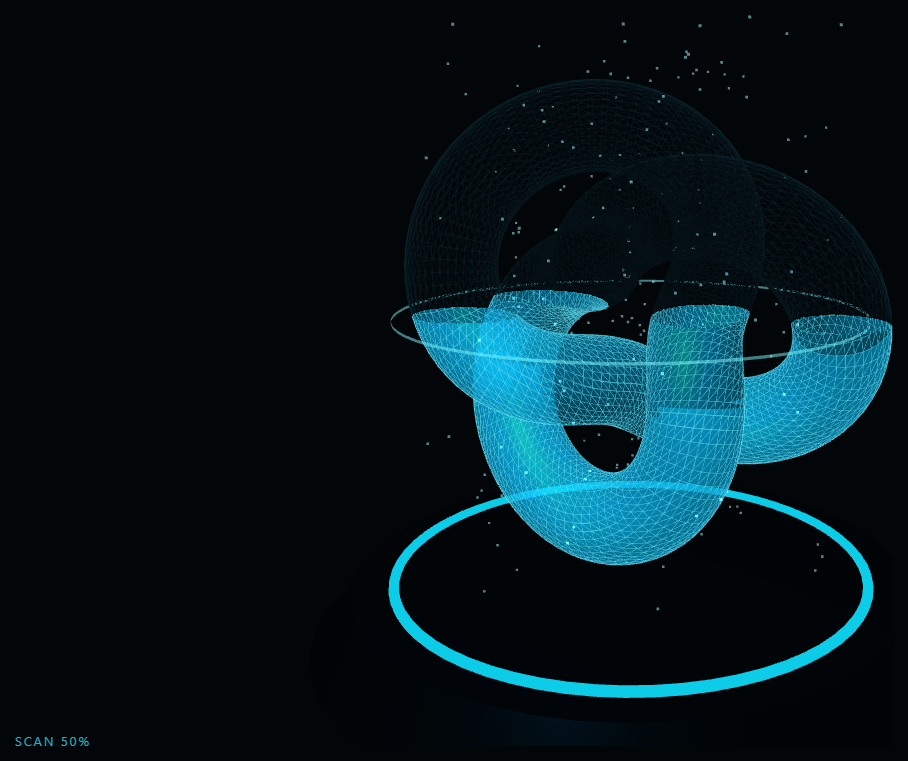 Screenshot of the Three.js Scroll Hologram Scan Reveal snippet rendered live