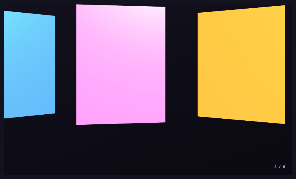Screenshot of the Three.js Scroll Horizontal Gallery snippet rendered live