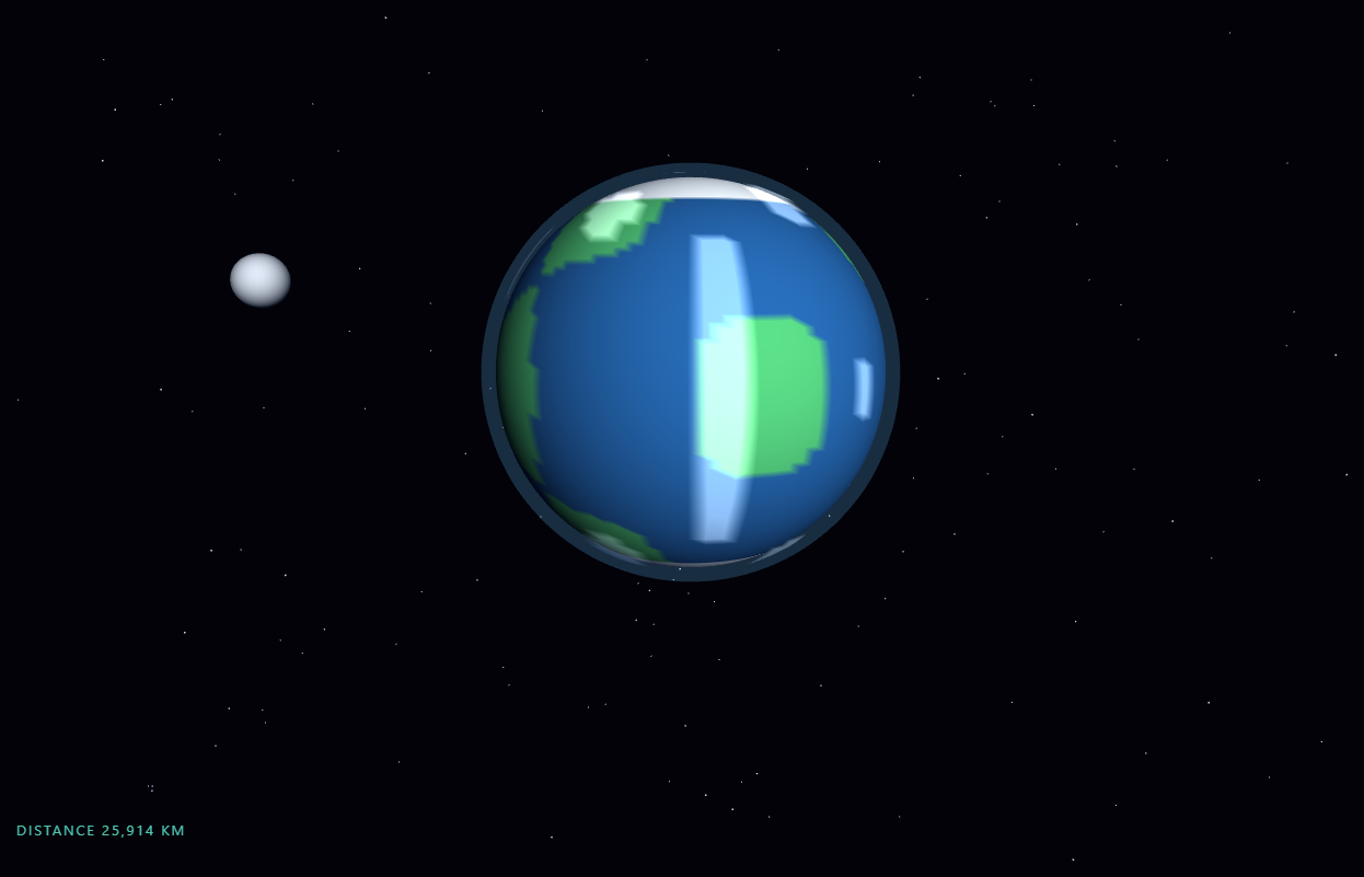 Screenshot of the Three.js Scroll Planet Approach snippet rendered live