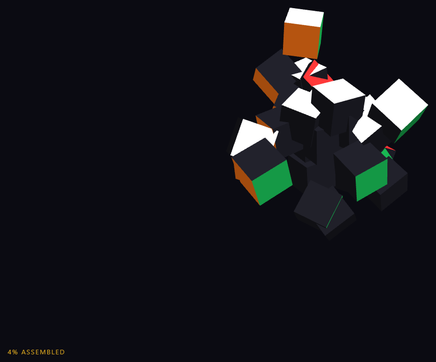 Screenshot of the Three.js Scroll Rubik’s Cube Assembly snippet rendered live