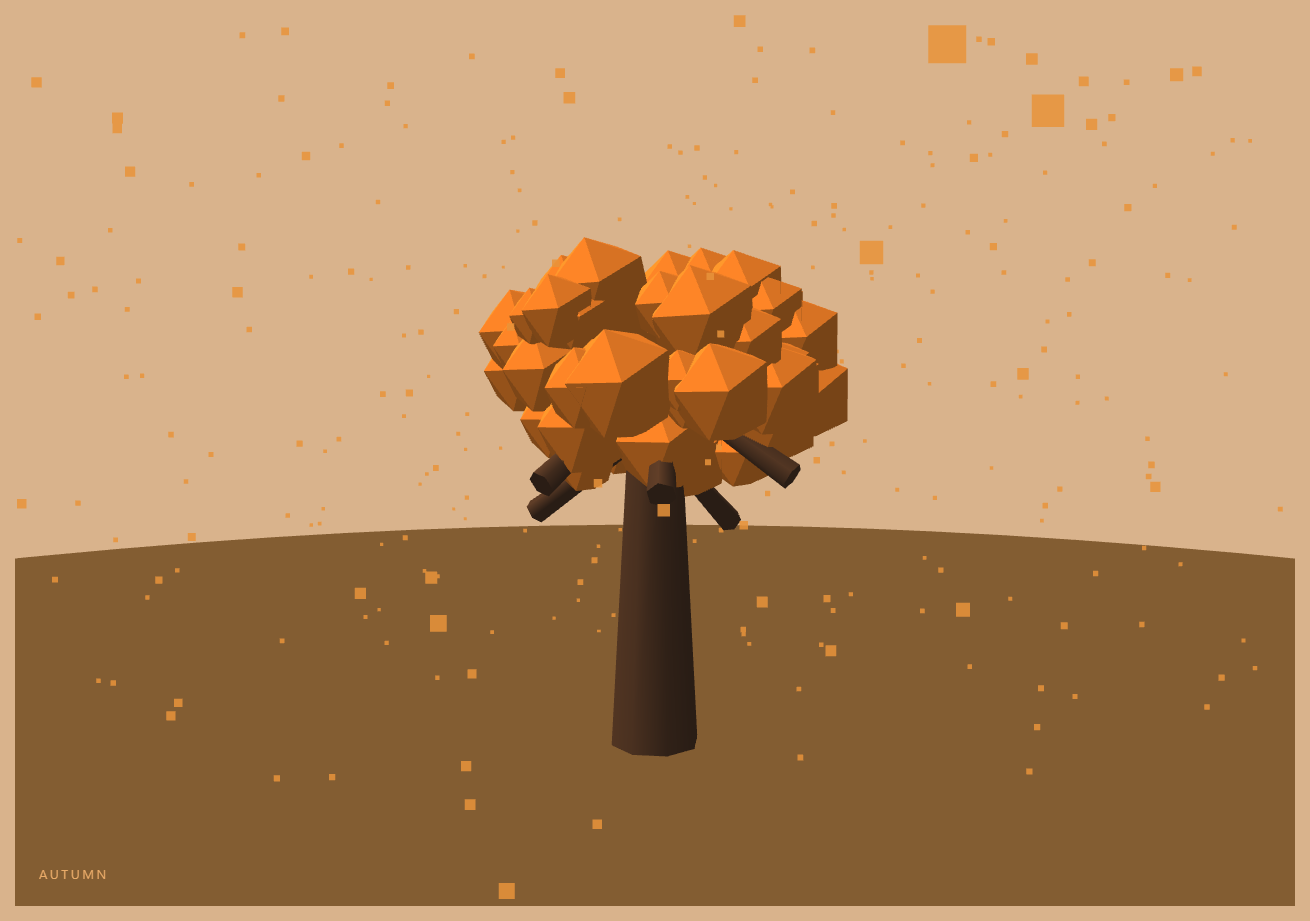 Screenshot of the Three.js Scroll Four Seasons Tree snippet rendered live