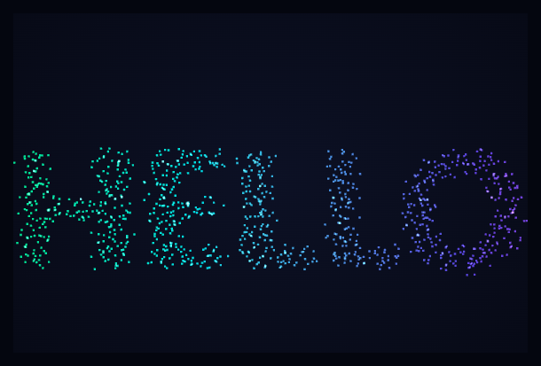Screenshot of the Three.js Scroll Text Particles snippet rendered live