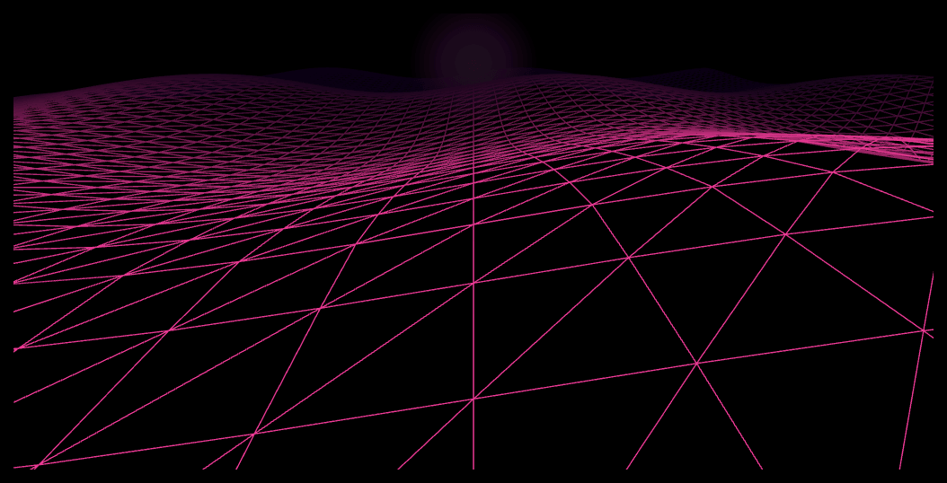 Screenshot of the Three.js Synthwave Terrain snippet rendered live