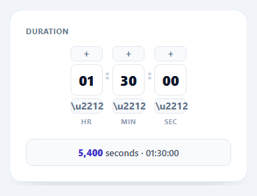 Screenshot of the Time Duration Input snippet rendered live