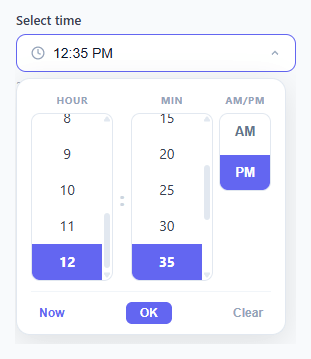Screenshot of the Time Picker snippet rendered live