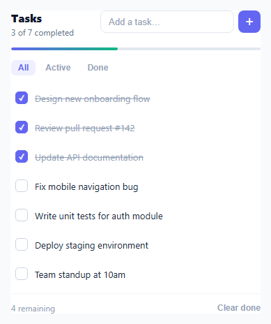 Screenshot of the Todo Widget snippet rendered live