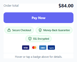 Screenshot of the Checkout Trust & Security Badge Strip snippet rendered live