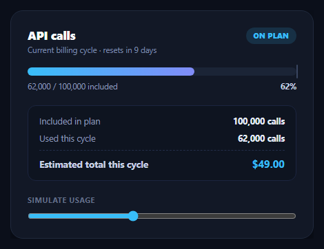 Screenshot of the Usage-Based Billing Meter snippet rendered live