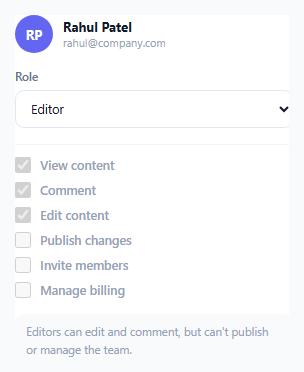 User Role Card with Conditional Permission Checkboxes