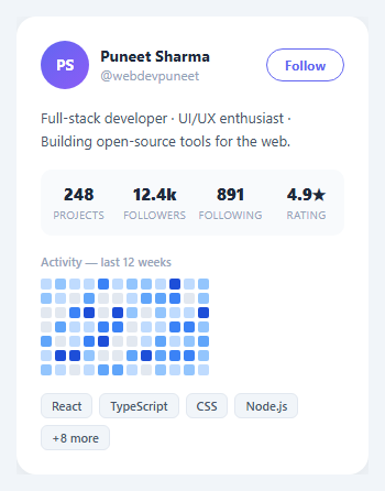 Screenshot of the User Stats Card snippet rendered live