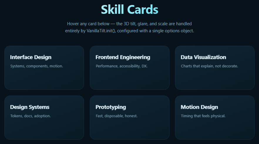 Vanilla-Tilt 3D Card Grid