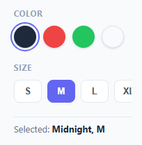 Screenshot of the Variant Swatch Picker snippet rendered live