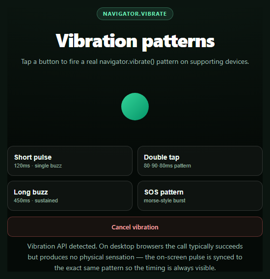 Vibration API Pattern Demo