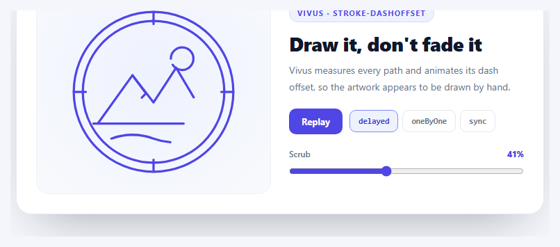 Screenshot of the Vivus SVG Line Draw snippet rendered live