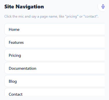 Voice Command Navigation Menu