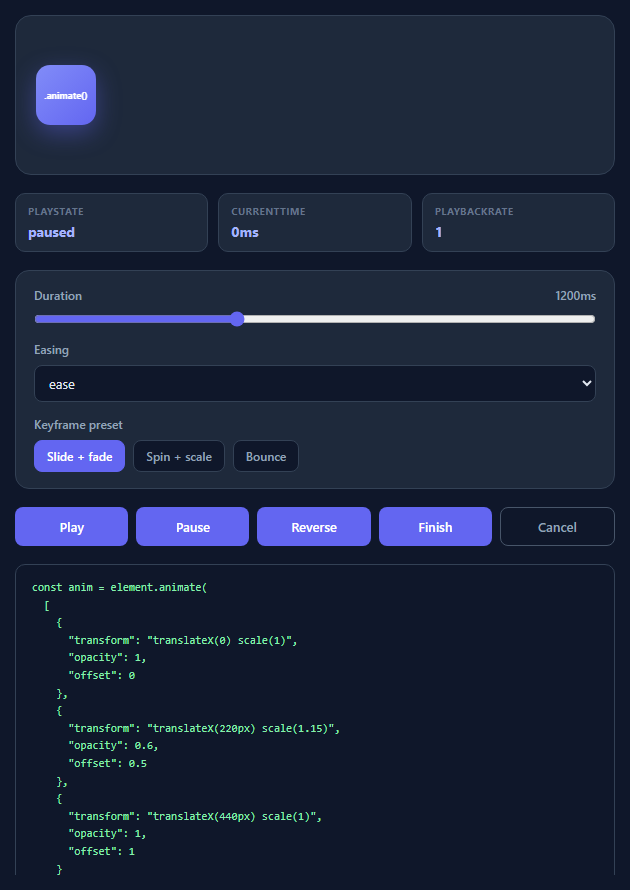 Web Animations API (WAAPI) Playground