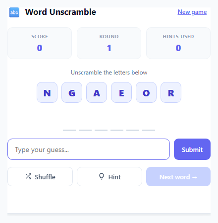 Word Unscramble Puzzle Game