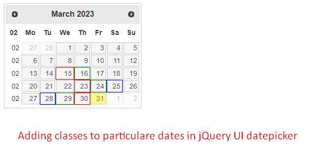 Adding Classes To Particular Dates In JQuery UI Datepicker - UI Components